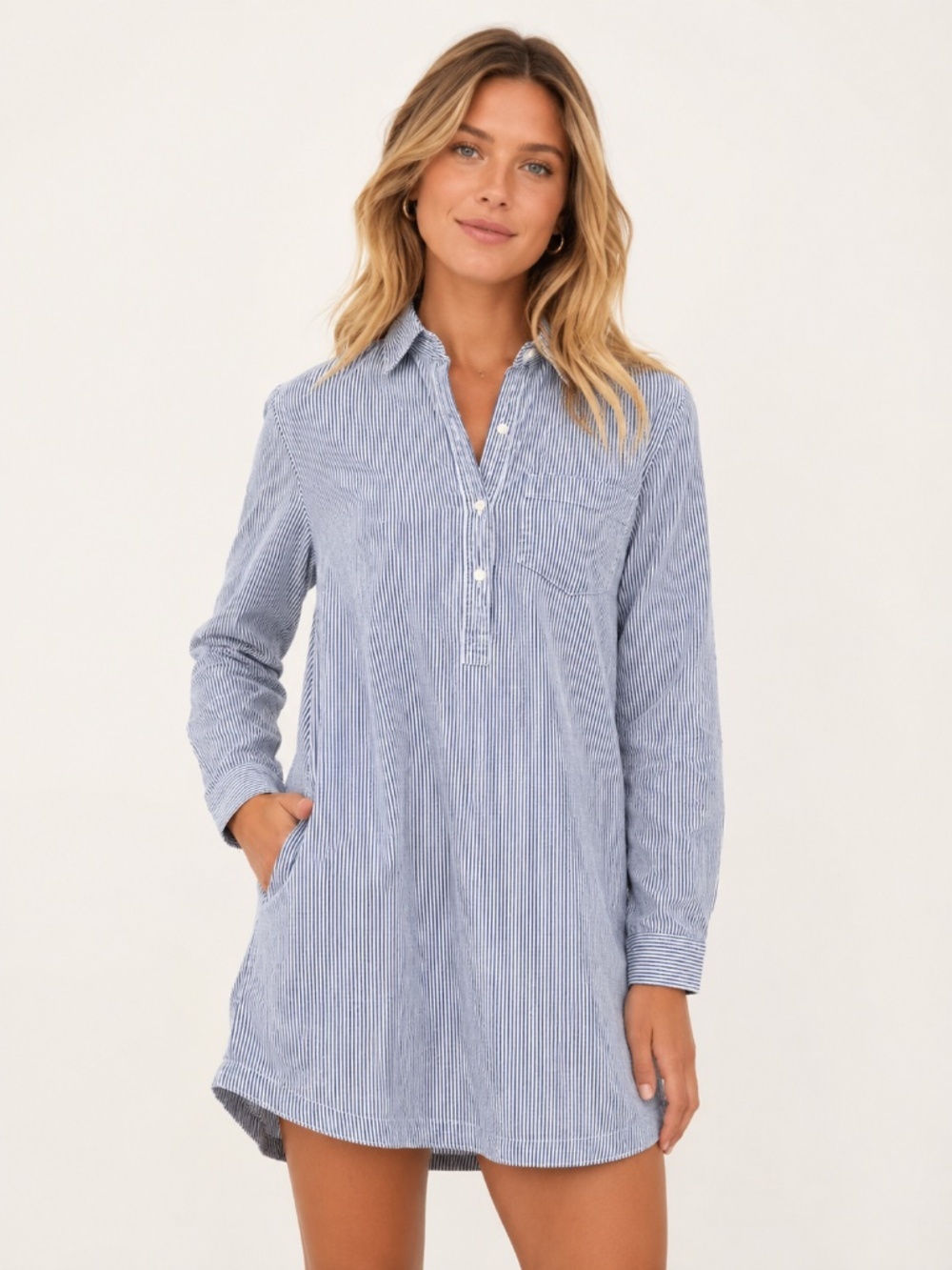 Blue & White Striped Collared Poplin Shirt Dress Size 2 / Small 100% cotton